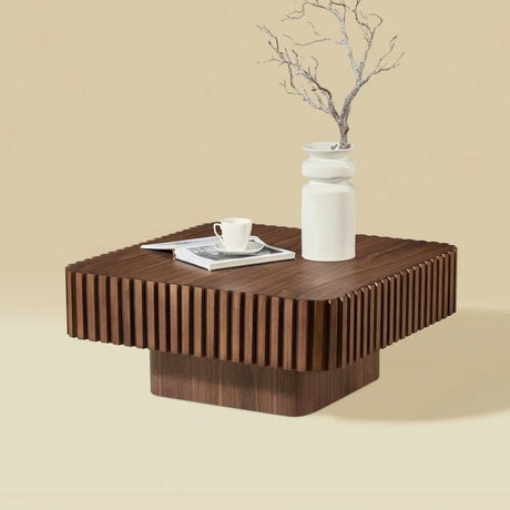 Modern 36-Inch Square Walnut Wood Veneer Coffee Table - Omega Lifestyles