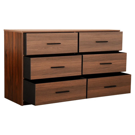 Modern 6-Drawer Fabric Dresser With Walnut Finish - Omega Lifestyles