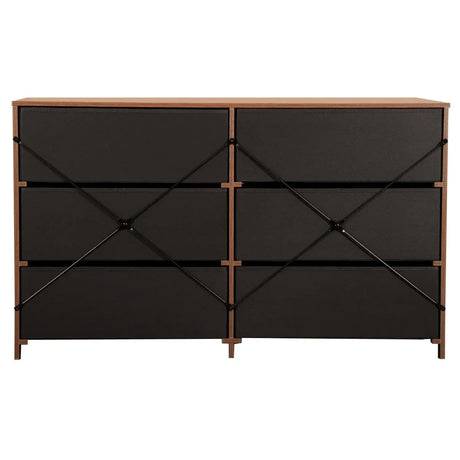 Modern 6-Drawer Fabric Dresser With Walnut Finish - Omega Lifestyles