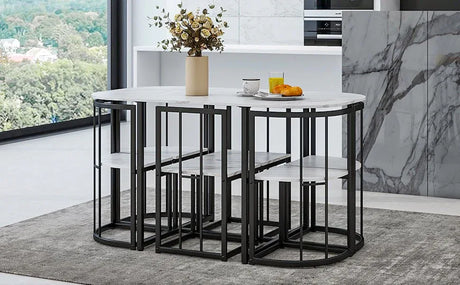 Modern 7-Piece Dining Table Set With Six Chairs - Omega Lifestyles