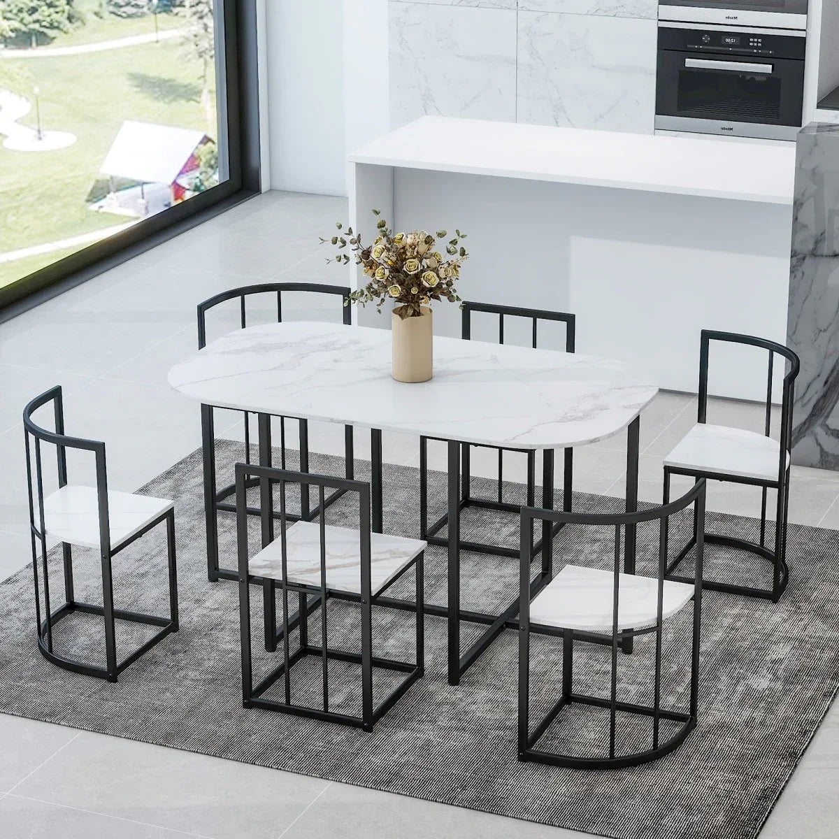 Modern 7-Piece Dining Table Set With Six Chairs - Omega Lifestyles