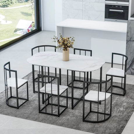 Modern 7-Piece Dining Table Set With Six Chairs - Omega Lifestyles