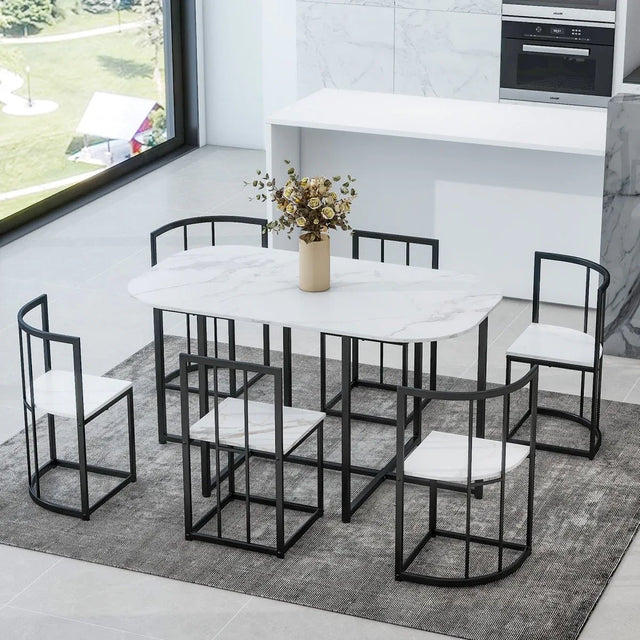 Modern 7-Piece Dining Table Set With Six Chairs - Omega Lifestyles