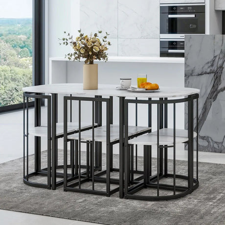 Modern 7-Piece Dining Table Set With Six Chairs - Omega Lifestyles