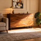 Modern Art Wave Relief MDF Sideboard With Iron Legs - Omega Lifestyles