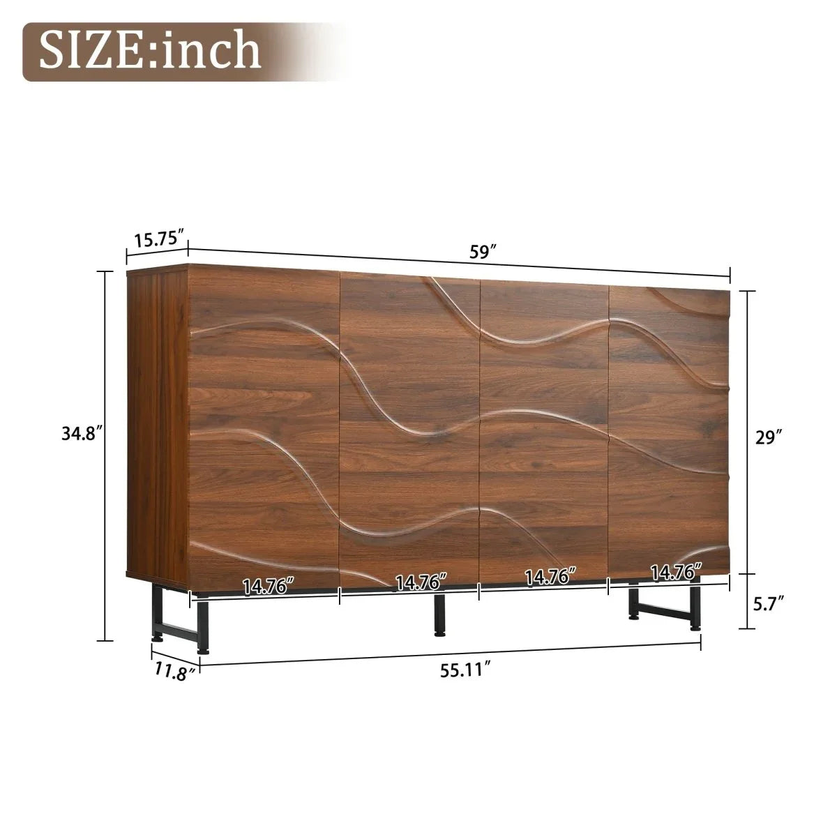 Modern Art Wave Relief MDF Sideboard With Iron Legs - Omega Lifestyles
