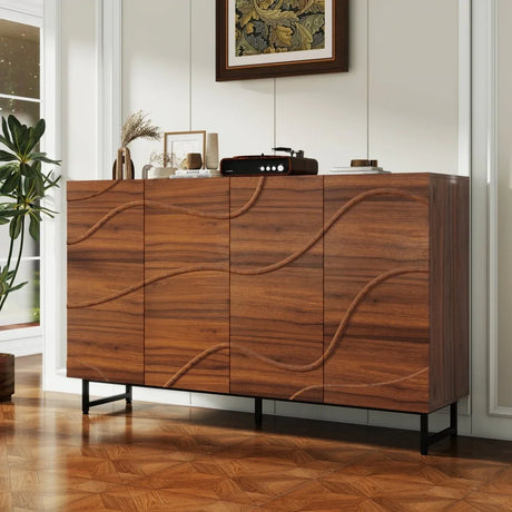 Modern Art Wave Relief MDF Sideboard With Iron Legs - Omega Lifestyles