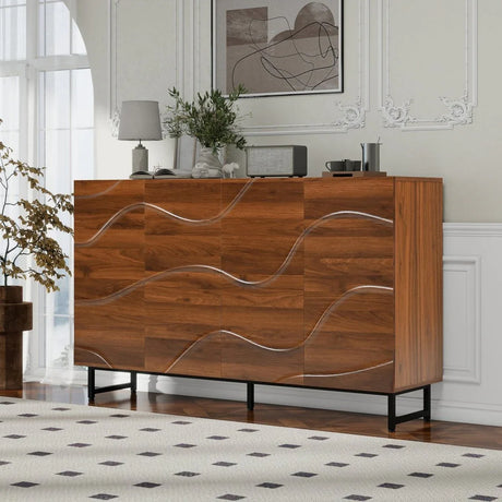Modern Art Wave Relief MDF Sideboard With Iron Legs - Omega Lifestyles