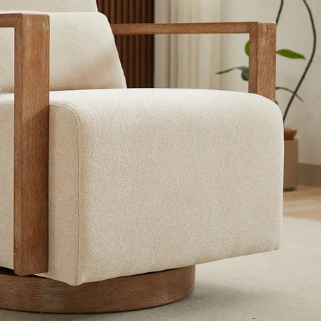 Modern Beige Linen Blend Swivel Accent Chair With Armrests - Omega Lifestyles