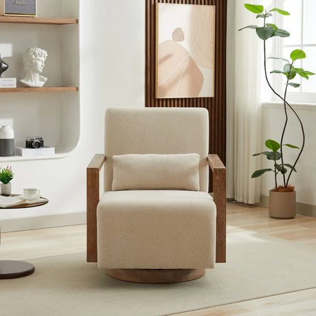 Modern Beige Linen Blend Swivel Accent Chair With Armrests - Omega Lifestyles