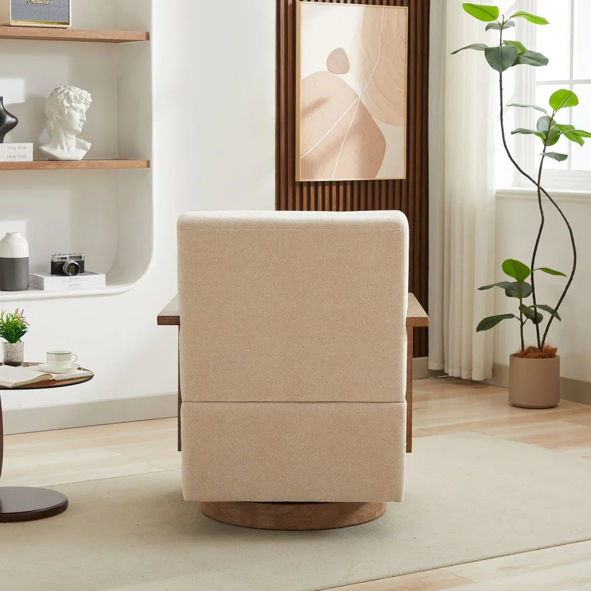 Modern Beige Linen Blend Swivel Accent Chair With Armrests - Omega Lifestyles