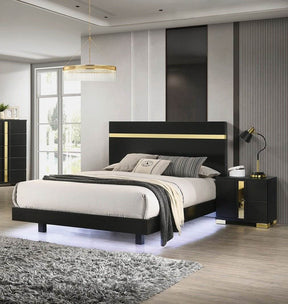 Modern Black 3-Piece Bedroom Set With LED Nightstands - Omega Lifestyles