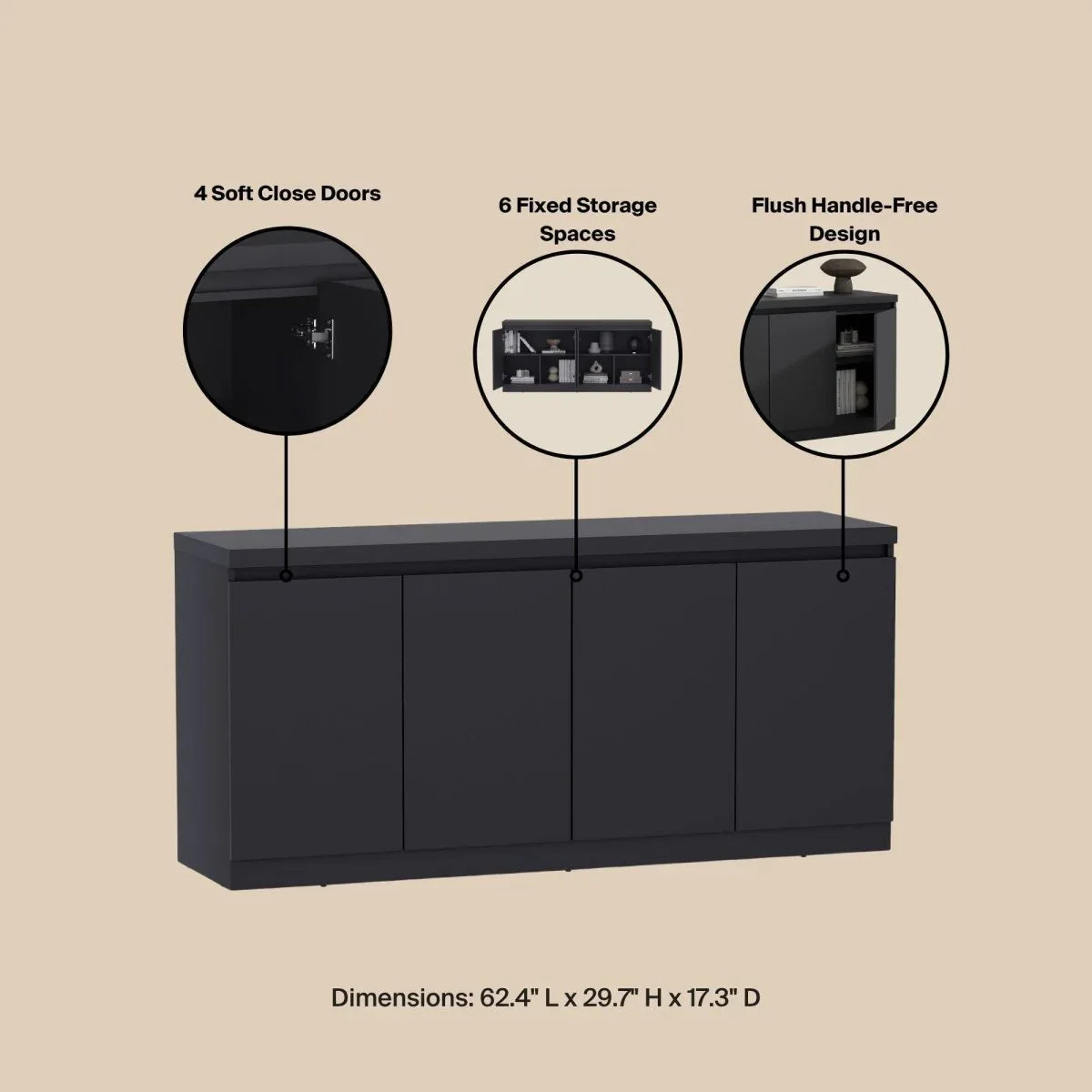 Modern Black Particle Board Storage Sideboard Buffet Cabinet - Omega Lifestyles