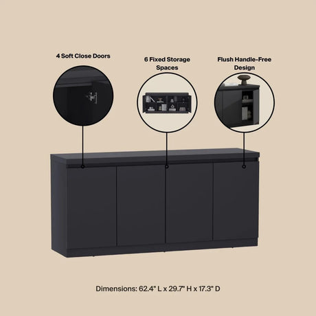 Modern Black Particle Board Storage Sideboard Buffet Cabinet - Omega Lifestyles