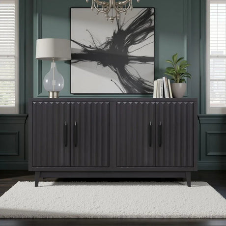 Modern Black Wood Four Door Storage Cabinet Console - Omega Lifestyles