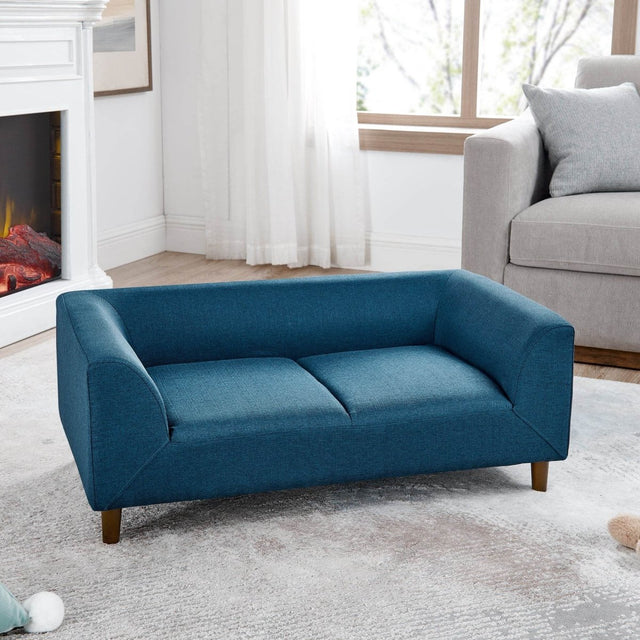 Modern Blue Linen Pet Sofa With Armrest And Backrest - Omega Lifestyles
