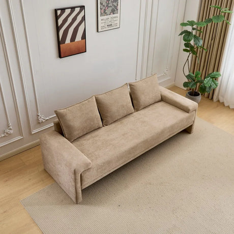 Modern Camel Velvet 3-Seater Upholstered Fabric Sofa - Omega Lifestyles