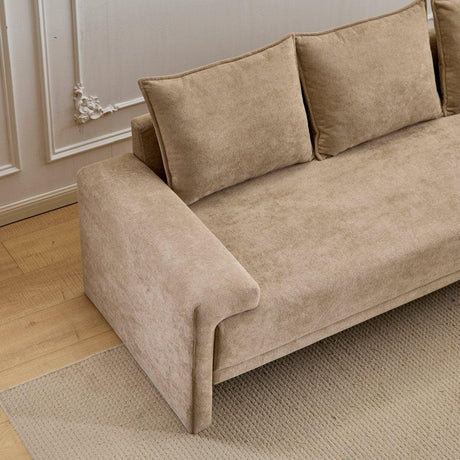 Modern Camel Velvet 3-Seater Upholstered Fabric Sofa - Omega Lifestyles