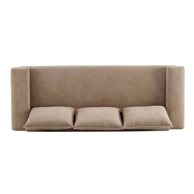 Modern Camel Velvet 3-Seater Upholstered Fabric Sofa - Omega Lifestyles