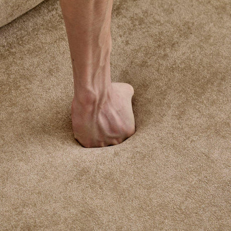 Modern Camel Velvet 3-Seater Upholstered Fabric Sofa - Omega Lifestyles