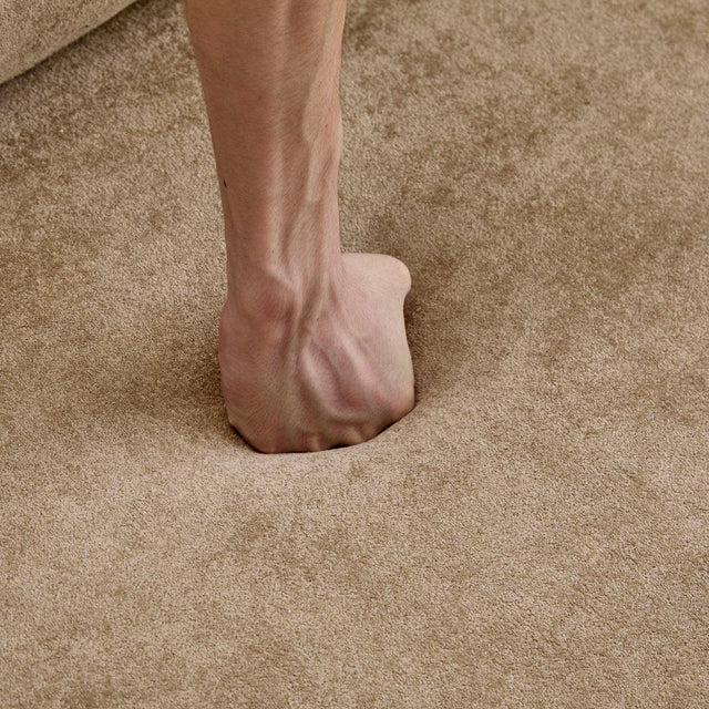 Modern Camel Velvet 3-Seater Upholstered Fabric Sofa - Omega Lifestyles