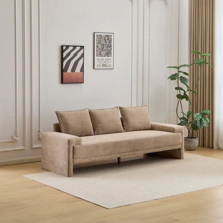 Modern Camel Velvet 3-Seater Upholstered Fabric Sofa - Omega Lifestyles