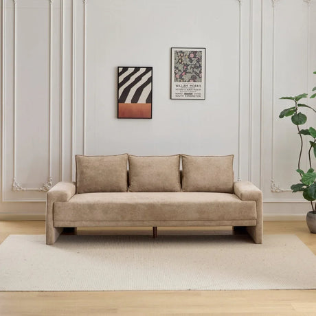Modern Camel Velvet 3-Seater Upholstered Fabric Sofa - Omega Lifestyles