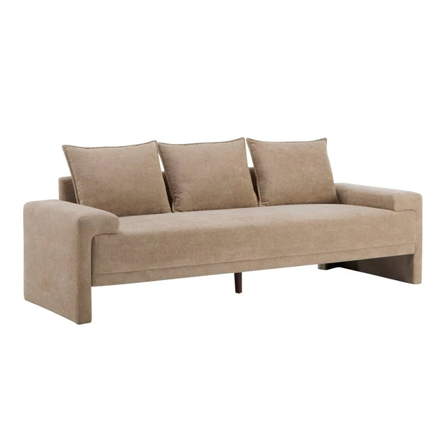 Modern Camel Velvet 3-Seater Upholstered Fabric Sofa - Omega Lifestyles