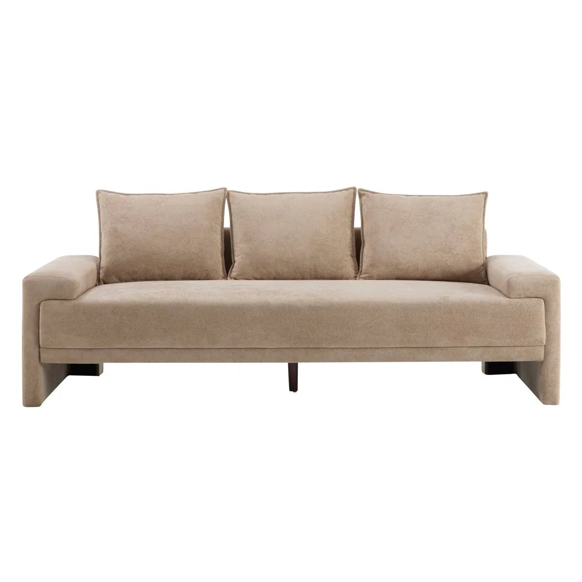 Modern Camel Velvet 3-Seater Upholstered Fabric Sofa - Omega Lifestyles