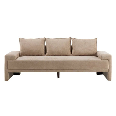 Modern Camel Velvet 3-Seater Upholstered Fabric Sofa - Omega Lifestyles