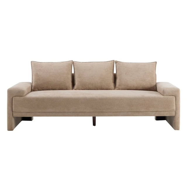 Modern Camel Velvet 3-Seater Upholstered Fabric Sofa - Omega Lifestyles