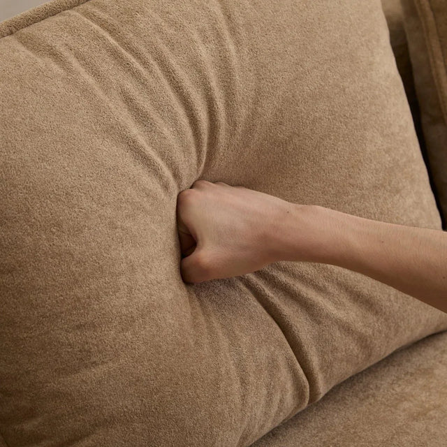 Modern Camel Velvet 3-Seater Upholstered Fabric Sofa - Omega Lifestyles