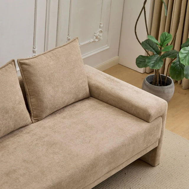 Modern Camel Velvet 3-Seater Upholstered Fabric Sofa - Omega Lifestyles