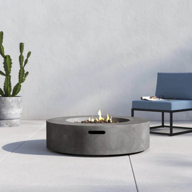 Modern Concrete Outdoor Fire Pit Table With Stainless Steel Burner - Omega Lifestyles