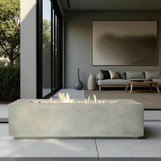 Modern Concrete Propane Gas Outdoor Fire Pit Table 20x42 Inch - Omega Lifestyles