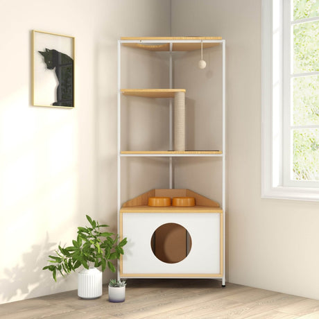 Modern Corner Cat Tower With Scratching Post And Condo - Driftwood - Omega Lifestyles