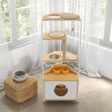 Modern Corner Cat Tower With Scratching Post And Condo - Driftwood - Omega Lifestyles