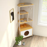 Modern Corner Cat Tower With Scratching Post And Condo - Driftwood - Omega Lifestyles