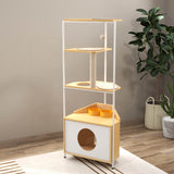 Modern Corner Cat Tower With Scratching Post And Condo - Driftwood - Omega Lifestyles