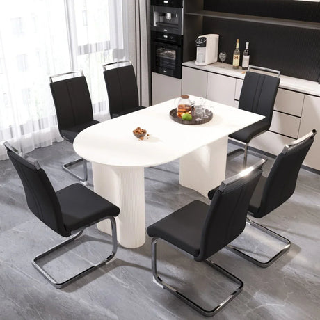 Modern Cream MDF 7-Piece Dining Table And Chair Set - Omega Lifestyles