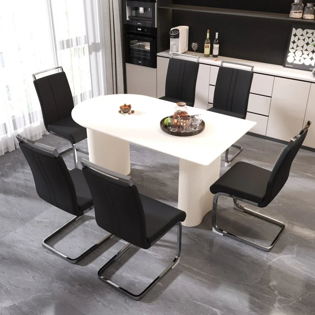 Modern Cream MDF 7-Piece Dining Table And Chair Set - Omega Lifestyles
