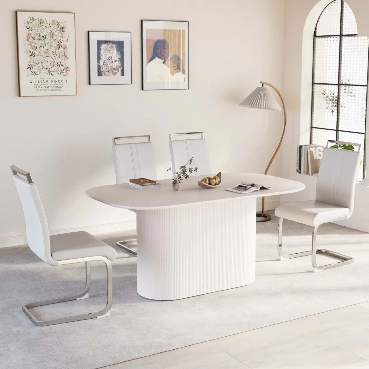 Modern Cream MDF Dining Table And Armless PU Chair Set - Omega Lifestyles