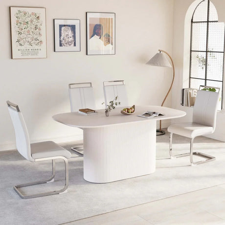 Modern Cream MDF Dining Table And Armless PU Chair Set - Omega Lifestyles