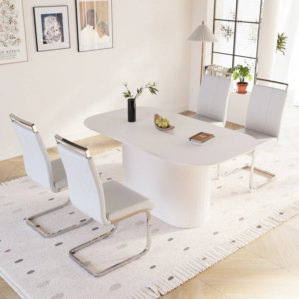 Modern Cream MDF Dining Table And Armless PU Chair Set - Omega Lifestyles
