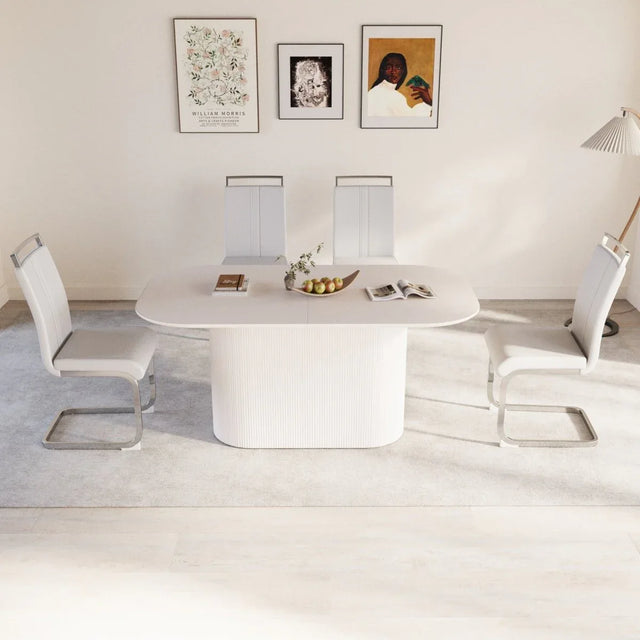 Modern Cream MDF Dining Table And Armless PU Chair Set - Omega Lifestyles