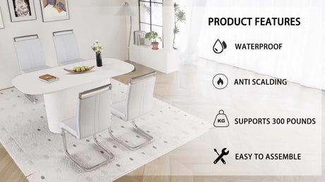 Modern Cream MDF Dining Table And Armless PU Chair Set - Omega Lifestyles