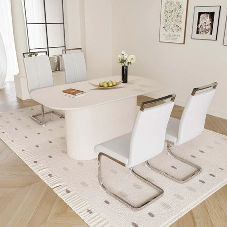 Modern Cream MDF Dining Table And Armless PU Chair Set - Omega Lifestyles