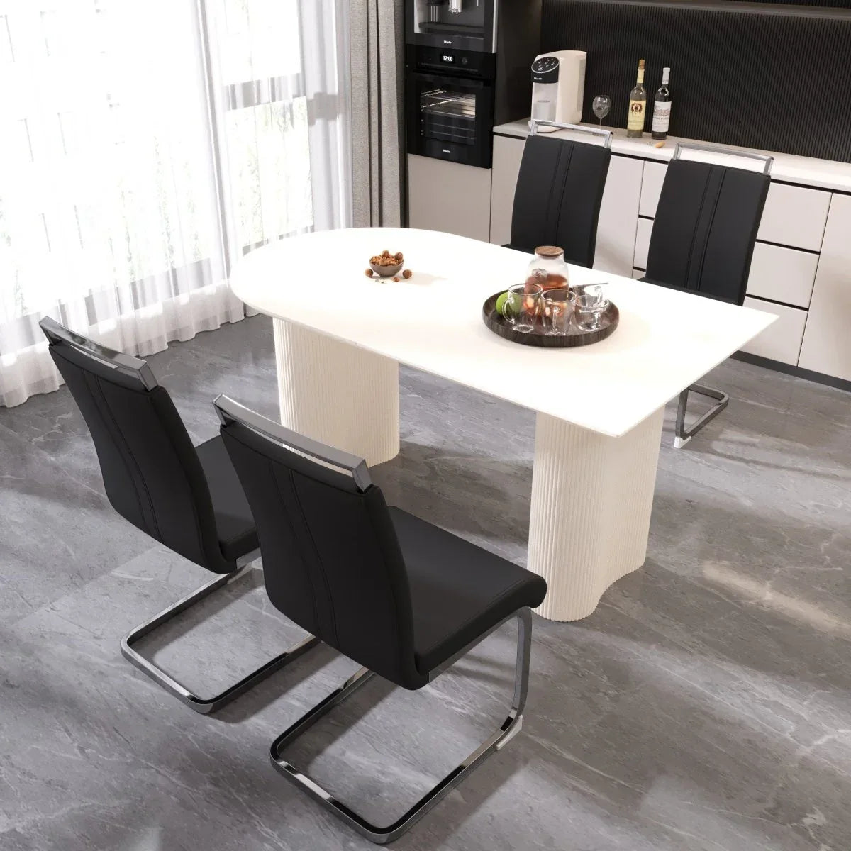 Modern Cream MDF Dining Table And PU Armless Chair Set - Omega Lifestyles