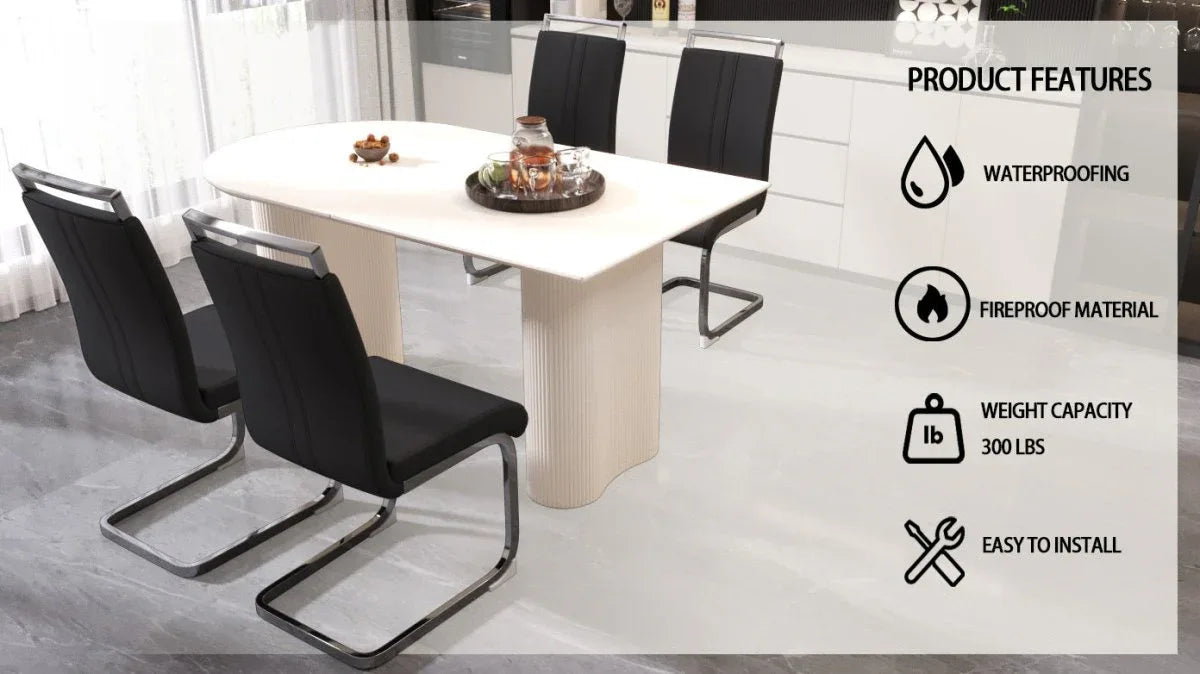 Modern Cream MDF Dining Table And PU Armless Chair Set - Omega Lifestyles