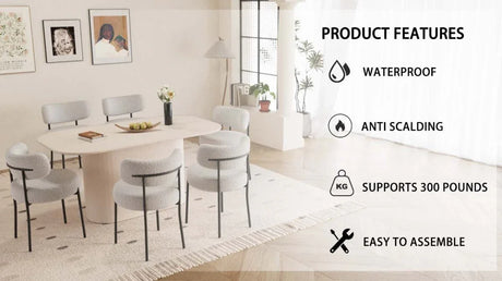 Modern Cream MDF Dining Table With Six Cushioned Chairs - Omega Lifestyles